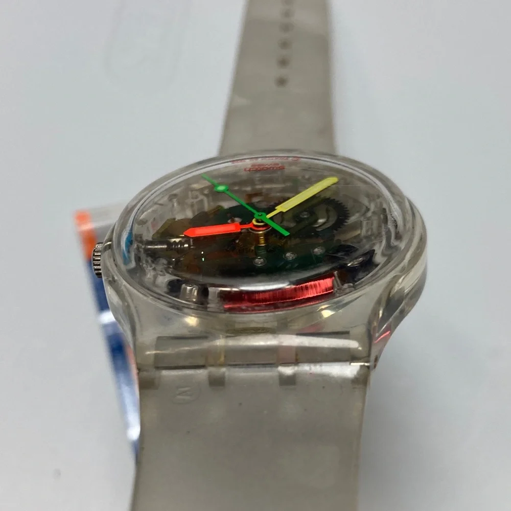 Swatch GZ159 jelly skeleton piano, clear strap and case, new battery, Y2K